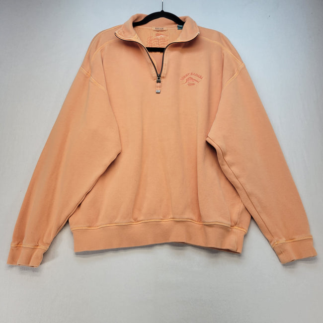 Tommy Bahama Quarter Zip Pullover Mens Large Peach Relax Cotton Ribbed